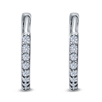 Half Eternity Hoop Earrings Round Simulated Cubic Zirconia 925 Sterling Silver (16mm)